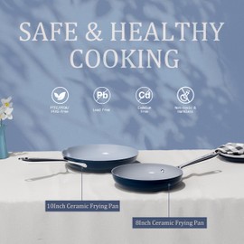 CookinCraze Nonstick Ceramic Frying Pan 8 Inch for Induction Cooktop - Non Toxic PTFE/PFOA/PFAS Free, Oven & Dishwasher Safe up to 500°F - Non Stick Small Egg Skillet with Stay-Cool Handle - Navy Blue