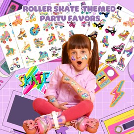 60 PCS Roller Skate Skating Pre-Cut Temporary Tattoos Themed Birthday Party Favors Decorations Supplies Decor Retro 80s 90s Disco Skateboard Tattoo Stickers Gifts For Boys Girls Class