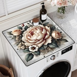 Peony Flower Washing Machine Cover for Top 23.6”x 19.7" Pad for Top of Washer or Dryer Protector Washing Machine Dust Cover Pad Non Slip Waterproof Washable