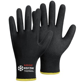 KAYGO Winter Work Gloves for Men and Women,3 Pairs KG12W Thermal Insulated Safety Work Gloves Nitrile Coated, Smooth Grip on Palm & Fingers,Ideal for Freezer Work,Black,L