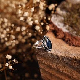 LOMBARDY JEWELRY Auténtica plata de ley 925 con diseño de marquesa de corte brillante, piedra de zafiro azul, regalo para ella, 6, Metal Metal Piedra, zafiro simulado