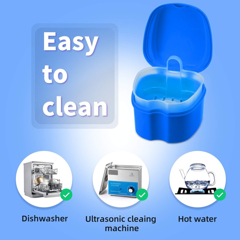 Denture Cup Dental Retainer Case Cleaning with Strainer Basket, Orthodontic