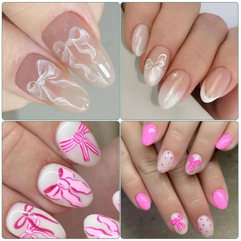 IDDFEVE Bow Nail Art Stickers - White Pink Bow Self-Adhesive