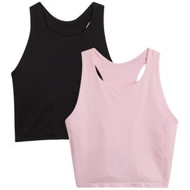 dELiA*s Girls' Training Bra - Longline Cami Bralette - Seamless Crop Top Undershirt with Bra Shelf: Dance, Sports (2 Pack), Size X-Large, Black/Pink