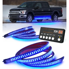 LUMENIX 2PCS 70 Inch Emergency Strobe Lights Strip LED Running Board Flexible Lights Bar Flashing Warning Hazard Safety Side Light for First Responder Vehicles Trucks Pickups Police Firefighters- Blue
