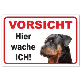 AdriLeo Sign "Vorsicht Rottweiler" - Hier wache ich (15 x 20 cm) / Achtung Hund Wachhund [German Language]