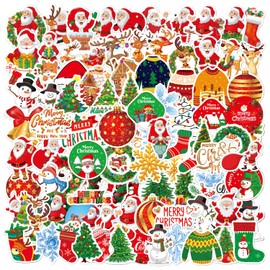 100 Pcs Christmas Stickers, Yelltale Merry Christmas Decorations Stickers, Waterproof Vinyl Santa Claus Christmas Tree Snowman Snowflakes Stickers for Kids
