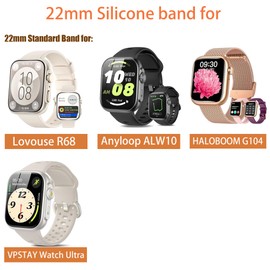 Lamshaw 22mm Silicone Replacement Wristbands Sport Strap with Metal Buckle for Anyloop ALW10, VPSTAY Watch Ultra, Lovouse R68, HALOBOOM G104 Smartwatch (Blue, 22mm size band)