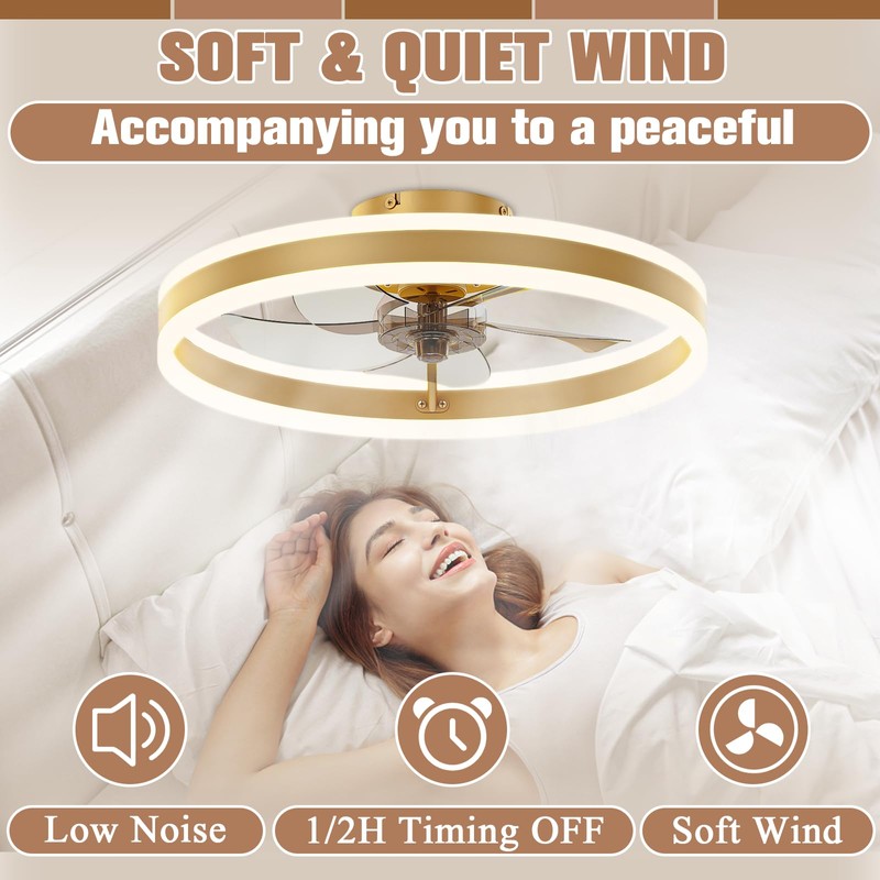 VOLISUN Low Profile Ceiling Fans with Lights and Remote, 19.7in