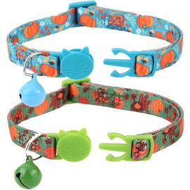 BoomBone 2 Pack Thanksgiving Cat Collar,Safety Puppy Collars Breakaway with Bell