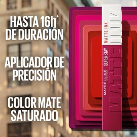 Maybelline Superstay Matte Ink, Labial Líquido Mate de Larga Duración, 16 Horas de Alta Pigmentación, No se Transfiere, Aplicador de Precisión, Tono 150 Pink Pathfinder, 5 ml