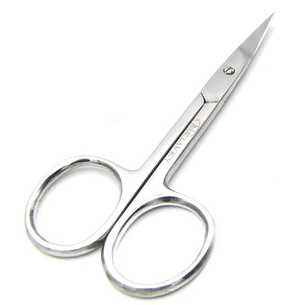Melwey Eyebrow Scissors & Small Cuticle Scissors, Curved Blade Manicure Scissors. Stainless-Steel Scissors for Eyelashes, Facial Hair, Pubic, Men Moustache & Beard.