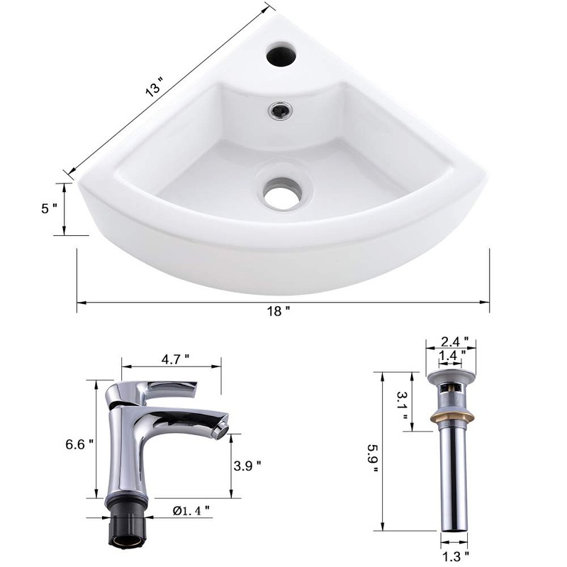 Wall Mount Corner Bathroom Sink with Faucet-Bokaiya 18x13 Inch Small