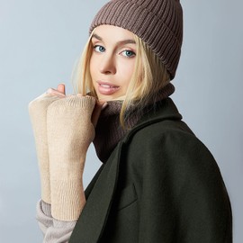 MELLIEX 2 Pairs of Half Fingerless Gloves, Winter Pulse Warmer Gloves, Unisex, Warm, Soft, Knitted Gloves, black, brown