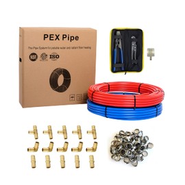 Pex-b Pipe1/2 Inch(2 x75 ft=150 ft, Red & Blue) Fitting DIY Kit, Crimp Fitting, Clamp Tool, Clamps Cutter &Heavy-Duty Canvas Bags,(79)