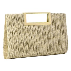 Women Clutch Top Handbags Straw Raffia Bag Purse Woven Tote CrossBag for Women Beach Summer Travel(Beige)