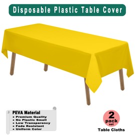 Yellow Plastic Tablecloths 2 Pack Solid Disposable Tablecovers PEVA Table Cloths for Picnic Birthday Wedding Banquet Parties 54 x 108 Inch Rectangle 8 ft Table Use