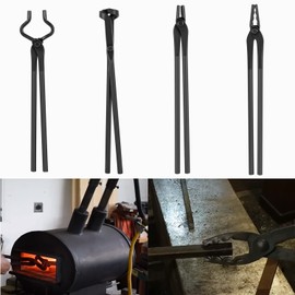Yoursme Knife Making Tongs Set Blacksmith Bladesmith Tong Anvil Forge -Wolf Jaw & Flat & Blade & V-Bit Blade Tongs (4 Pcs)