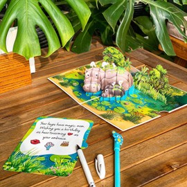 T4s - Hippo Pop Up Mothers Day Card for Mom, Wife, 6x8 Inch Mothers Day Card for Daughter, Sister, Grandma, Funny Mother's Day Pop Up Cards from Son, Husband, Pop Up Birthday Cards.