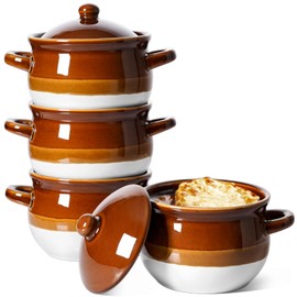 LE TAUCI French Onion Soup Bowls with Lid, 16 Oz French Onion Soup Crocks Oven Safe Ceramic Soup Bowls with Handles for Soup, Chili, Beef Stew, Cereal, Pot Pies, Set of 4