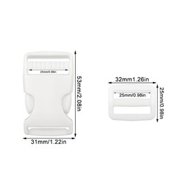 YunBey 12Pcs Plastic Buckle Clips with 12Pcs Tri-Glide Slides Quick Side Release Buckle Adjustable Buckles for Straps Paracord Bracelets Backpack DIY Craft (White)