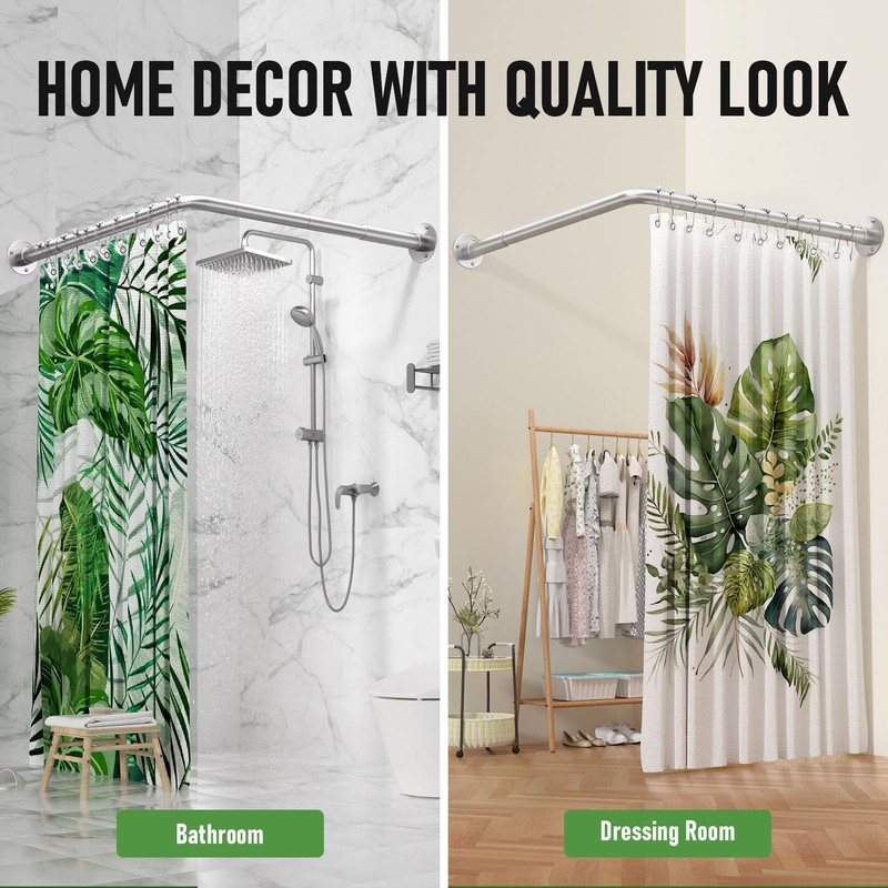 L Shaped Shower Curtain Rod, [23"-36"] x [23"-36"] Adjustable Corner