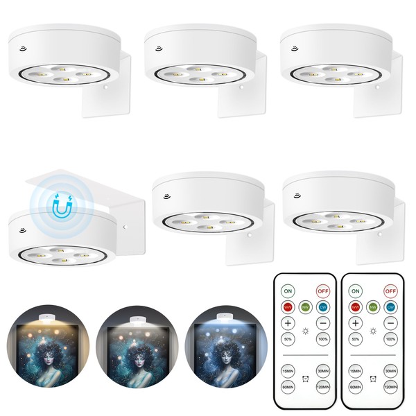6Pcs Picture Light Battery Operated, Magnetic Led Painting Light with
