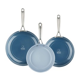 BECIGAR Ceramic Frying Pan Set with Stainless Steel Handle - Perfect Cookware Set for Steak & Non Stick Cooking - Ceramic Pans Set Non Stick Trendy Essential for Young Chefs(Blue)