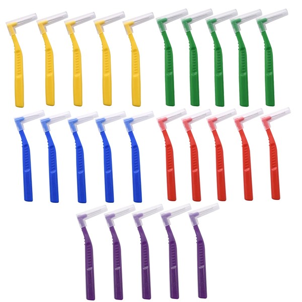 25 Pcs Interdental Angle Brushes,Reusable Dental Cleaners,Oral Dental Hygiene Brush,Dental Toothpick Floss for Braces,Tooth Cleaning Tool (Multi-Colored)