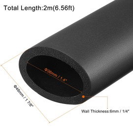 sourcing map Foam Tubing, 36mm ID 48mm OD 2m Length Tube Covers for Handle Grip Support Pipe Insulation, Black