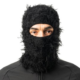 ROCKBROS Distressed Balaclava Ski Mask for Men Full Face Knitted Balaclava Windproof for Cold Weather(1 pcs) Black