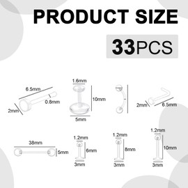 JOYVOX 33pcs Clear Piercing Retainers - Nose Studs, Lip Rings, Belly Button Rings - Invisible Acrylic Jewelry Set