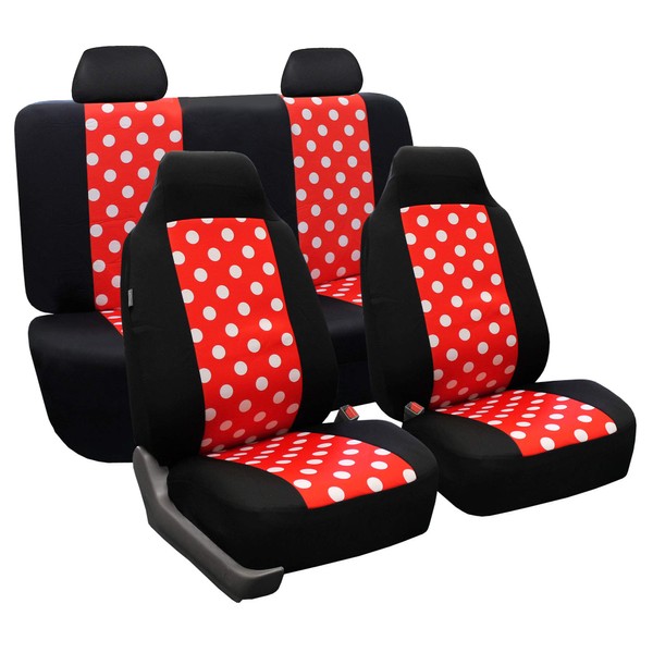 FH Group Full Set Car Seat Covers Cloth - Universal Fit Automotive Seat Covers, 1 Piece Front Seat Covers, Solid Back Seat Cover, Washable Car Seat Cover for SUV, Sedan, Van, Car Accessories Red/Black