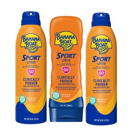 Banana Boat Sport Ultra Sunscreen Spray SPF 50 – Broad Spectrum UVA/UVB Protection, Water Resistant, Oxybenzone Free, Non-Greasy Sun Protection, 8oz each (Pack of 3)