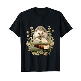 Cottagecore Flowers Hedgehog Moon Read Book Lover Bookworm T-Shirt