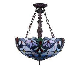 Radiance Goods Victorian Tiffany-Style Dark Bronze 2 Light Inverted Ceiling Pendant 18" Wide