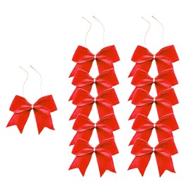 Meseey 12 Pcs 4Inch CottageCore Pre-Tied Burlap Jute Ribbon Bows for Gift Wrapping & Farmhouse Christmas Tree(Red)