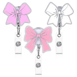 Pink Bow Badge Reel 3 Pcs Retractable Nurse Badge Reels Cute Badges Holder Funny ID Name Card Clip Holder Accessories for Office Worker Teacher Student Medical Assistant Volunteer Gifts