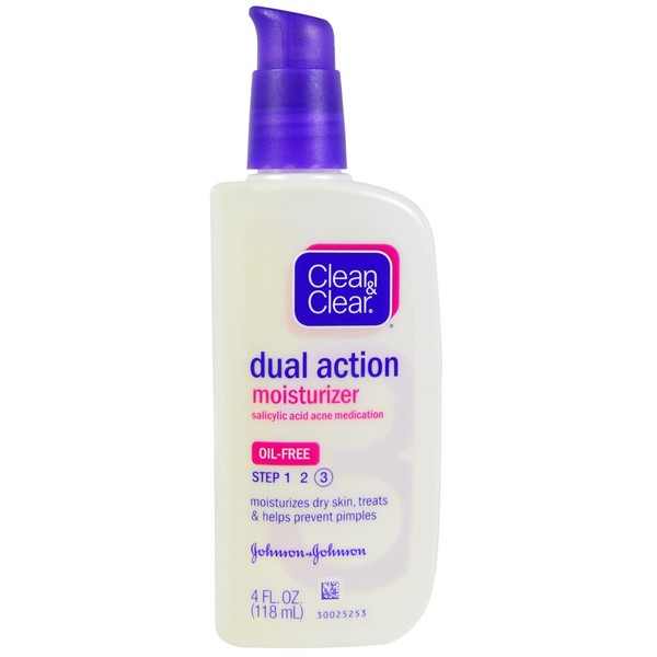 Clean & Clear, Dual Action Moisturizer, Salicylic Acid Acne Medication, 4 fl oz (118 ml) Pack of 2