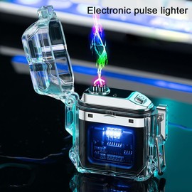 Electric Lighter Double Arc Electronic Pulse Lighter Windproof & Waterproof Rechargeable Flameless Lighter with LED Battery Indicator for Outdoor Cooking Camping Picnic Barbecue