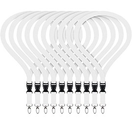 10 x Blank Lanyards Lanyard with Buckle No Print Neutral 20 mm Wide Buckle Safety Clasp Pack of 10 (White)