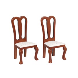 Wooden Dollhouse Dining Chairs, Set of 2, Accent Chairs for Doll Houses, Miniature Furniture, Brown, Upholstered, for 3 inch to 6 inch Dolls