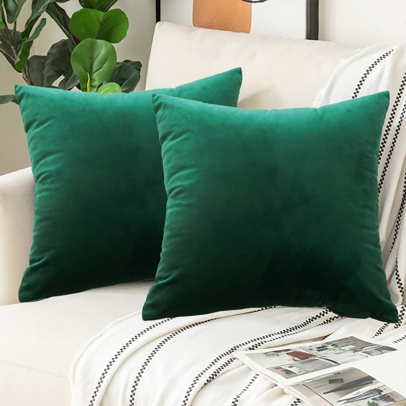 CXTAI 2x Dark Green Velvet Cushion Covers Decorative Square Throw
