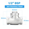 ERGAOBOY 1/2" BSP 304 Stainless Steel Check Valve, Female x