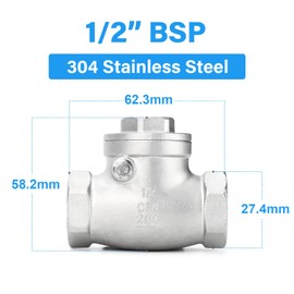 ERGAOBOY 1/2" BSP 304 Stainless Steel Check Valve, Female x Female Thread, Backflow Prevention
