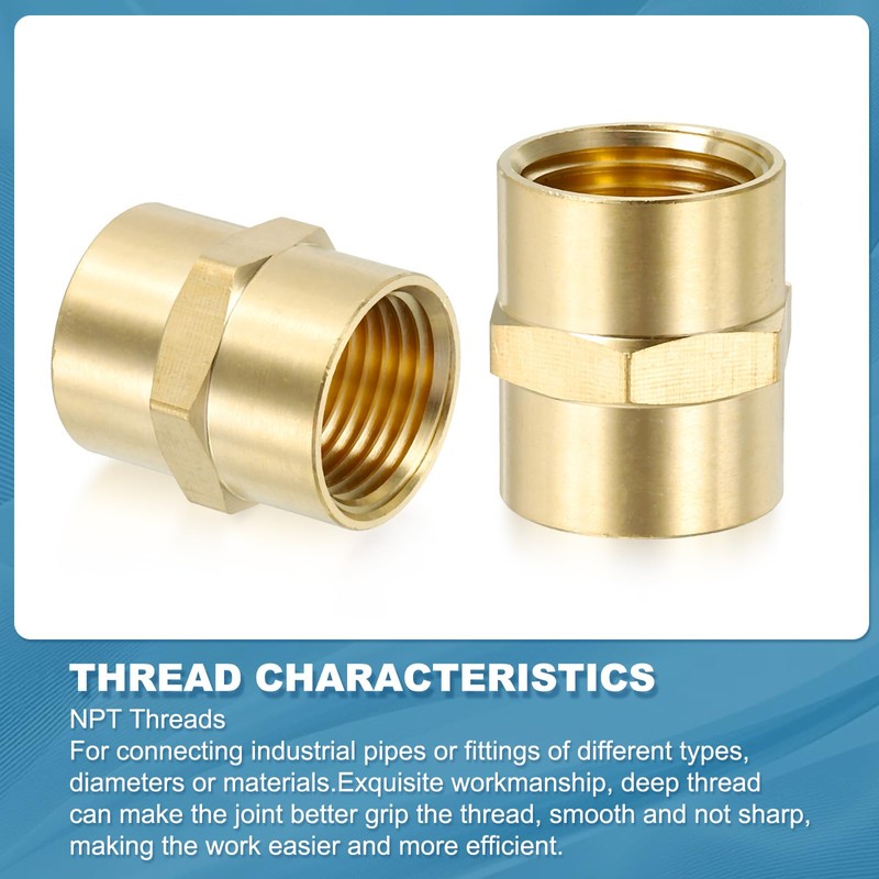 PATIKIL 1/2" x 1/2" Brass N PT Coupler 2 Pack