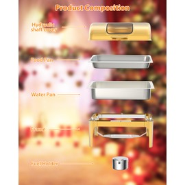 Roll Top Chafing Dish for Buffet, 9QT Retangle Stainless Steel Chafer Catering Food Warmer Server with Visible Lid Water Pan Stand Fuel Holder Clip,for Parties, Birthday, Hotels and Weddings