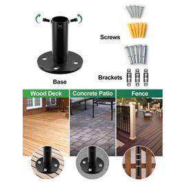 String Light Poles, 12.6 FT Light Poles for Outside Patio, Outdoor Deck Lighting Poles with Brackets for Fence and Base for Wood Concrete Mount, Heavy Duty Metal Stand Hanging Garden Party Decoration