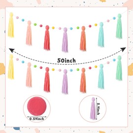 Syhood 3 Pcs Colorful Rainbow Boho Tassel Garland Pom Pom Classroom Garland Tassel Each 50'' Rainbow Garland Banner Decorative Wall for Baby Kid Nursery Shower Decor Photography Prop(Rainbow Colors)
