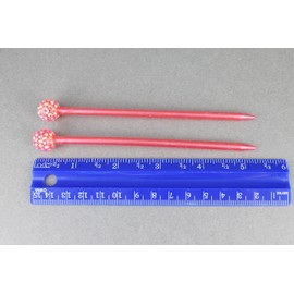 Pink Red crystal ball 2 hair chop sticks accessory picks pins 5.25 inches long plastic